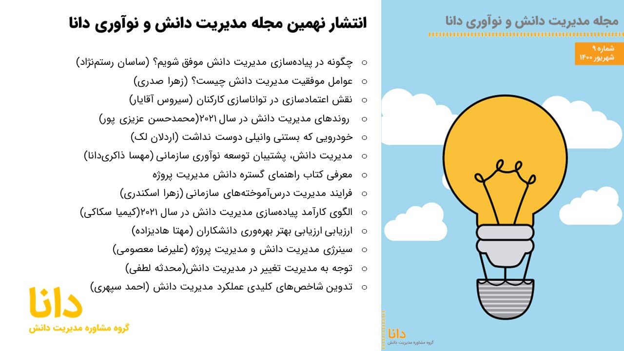 انتشار نهمین مجله مدیریت دانش و نوآوری دانا